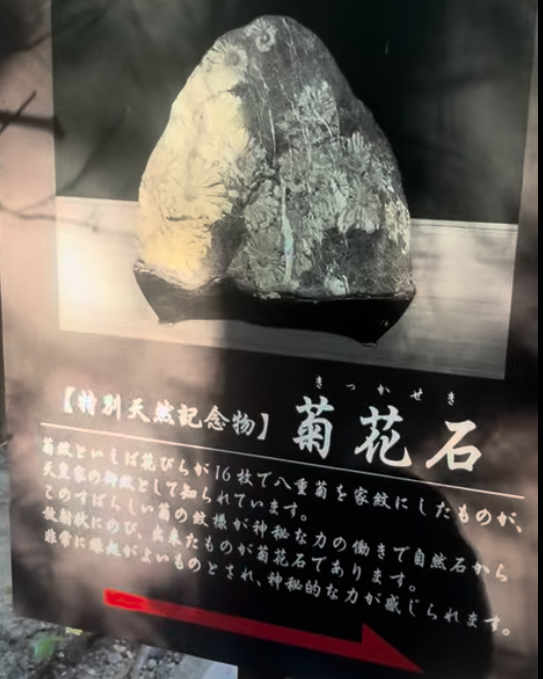 建部大社に設置されている天然記念物・菊花石の説明板